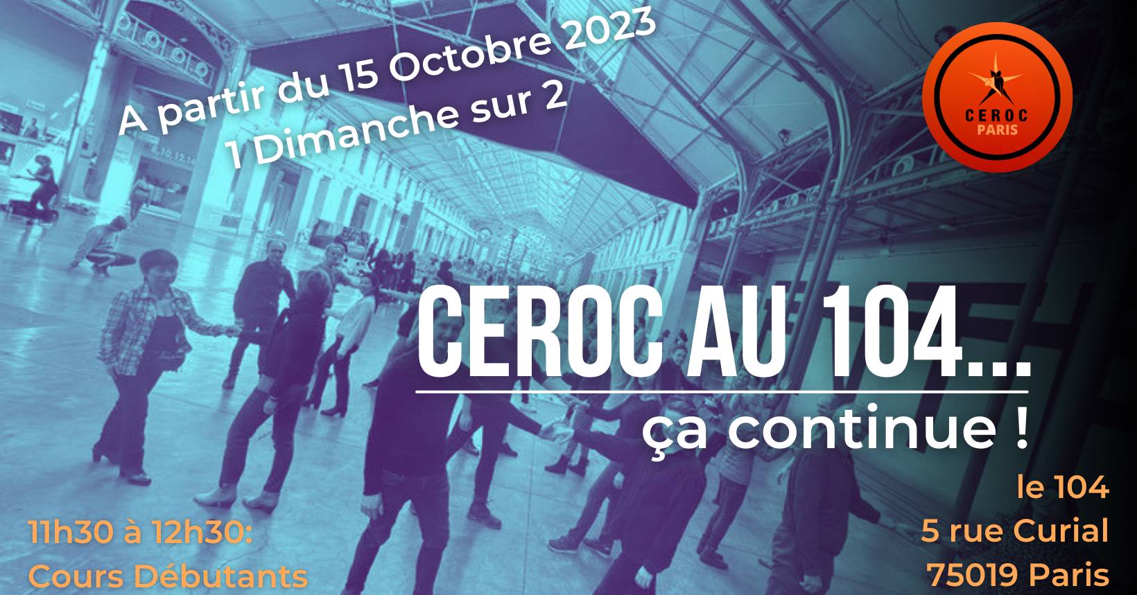 Cover Ceroc au 104 Paris – cours de danse gratuits