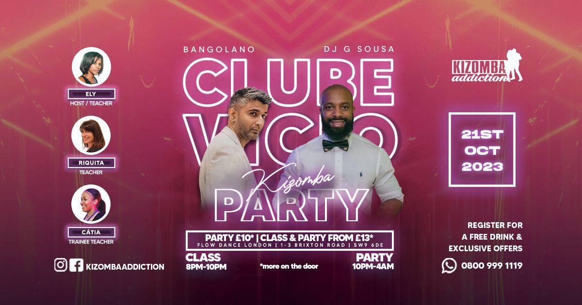 Flyer Clube Vicio: Kizomba Party with Classes & Guest DJ G-Sousa