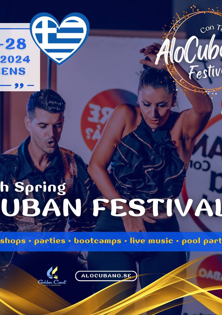 Flyer AloCubano Festival 2024 • Lavish Spring CUBAN Festival • with Sambroso • ATHENS Marathon Beach